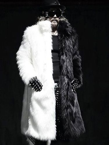Faux Fur Coat Plus Size Turndown Collar Overcoat Turndown Collar Long Sleeve Men Coat - milanoo.com - Modalova