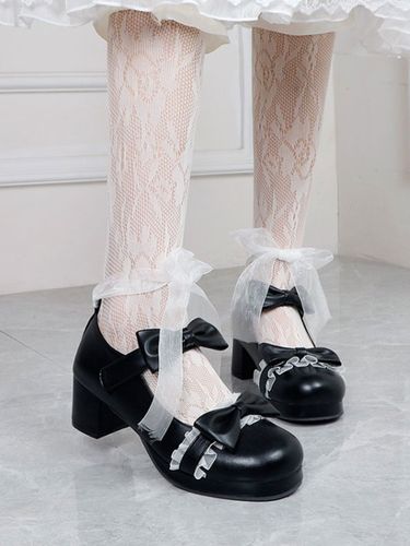 Lolita Footwear Bout rond noir en cuir PU à lacets Sweet Lolita Pumps - milanoo.com - Modalova