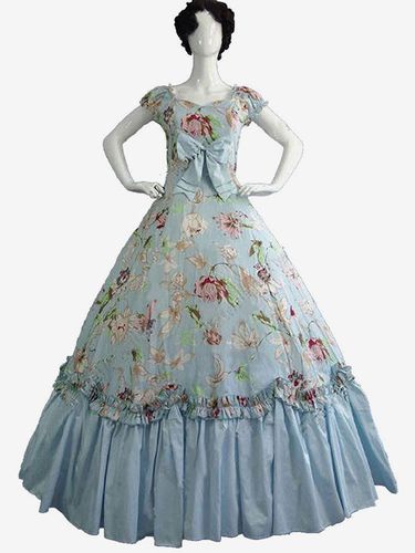 Robe Victorienne rétro noirs nœuds Polyester Robe Marie Antoinette Costume robe à imprimé fleuri tunique rétro vêtements Vintage Bourgogne - milanoo.com - Modalova