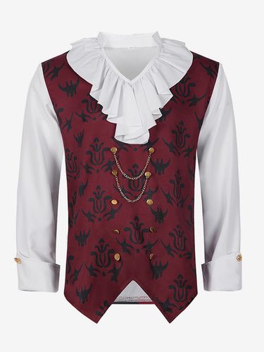 Top Noir Vintage Col À Volants Imprimé Manches Longues Costumes Rétro Homme Bourgogne - milanoo.com - Modalova