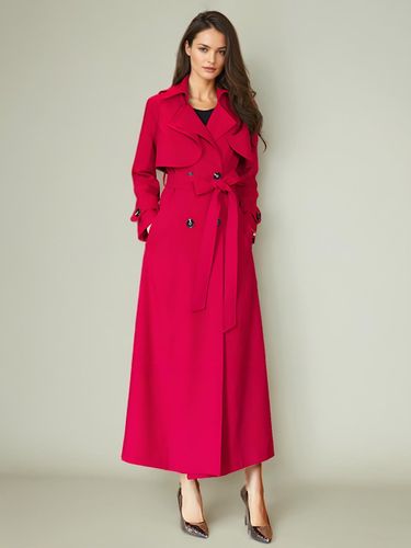 Trench-Coat Veste Longue En Polyester Chic Col Rabattu Boutons Manches Longues Rouge - milanoo.com - Modalova