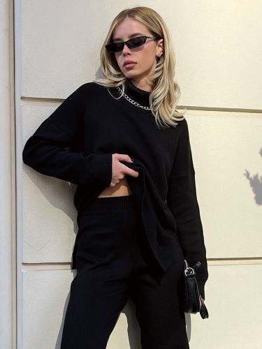 Pull col roulé oversize avec fentes latérales 2026 - milanoo.com - Modalova