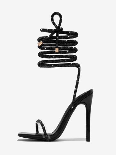 Chaussures de soirée noires à paillettes et bout ouvert sandales à talons hauts et lacets chaussures de bal - milanoo.com - Modalova
