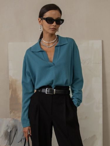 Pull en tricot à col polo et col en V à manches longuess 2026 - milanoo.com - Modalova