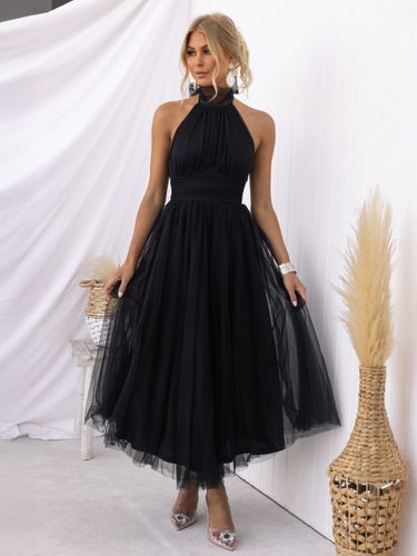 Robes De Soirée Robe Semi-formelle Violette Plissée À Col Haut Sans Manches - milanoo.com - Modalova