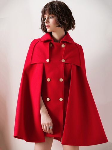Capes Manteau Poncho s Courtes à Col Revers Décors avec Boutonnages Croisées Unicolore - milanoo.com - Modalova