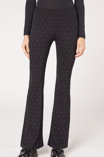 Leggings Acampanados Punto Milano con Strass Mujer Velikost S - Calzedonia - Modalova