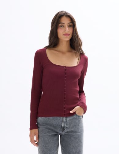 T-shirt manches longues boutonné - violet - celio - Modalova