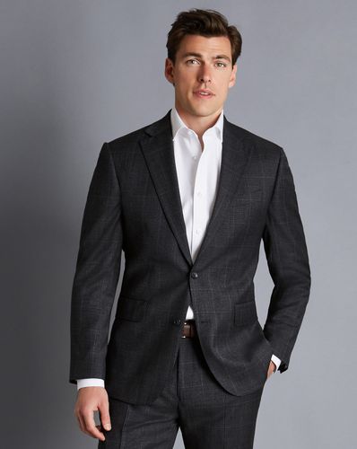 Men's Windowpane Checkered Suit Wool Jacket - Charcoal Black , 40R Regular by - Charles Tyrwhitt - Modalova