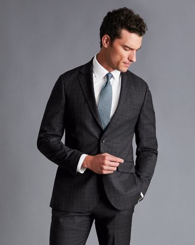 Men's Italian Prince Of Wales Check Suit Jacket - Charcoal Black , 38R by - Charles Tyrwhitt - Modalova