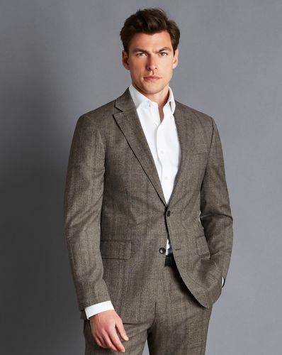 Men's Prince Of Wales Checkered Suit Wool Jacket - Oatmeal, 36R Regular by - Charles Tyrwhitt - Modalova