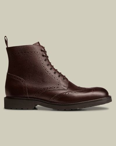 Men's Rubber Sole Leather Brogue Boots - Mahogany , 10 by - Charles Tyrwhitt - Modalova