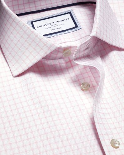Men's Non-Iron Westminster Weave Check Cotton Shirt - Single Cuff, 17.5/36 by - Charles Tyrwhitt - Modalova