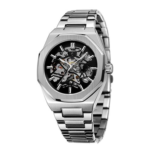 Silver Plated Automatic Skeleton Watch - Stephen Oliver - Modalova