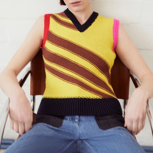 Yellow Patchwork Wool Stripe Top - Victoria Beckham - Modalova