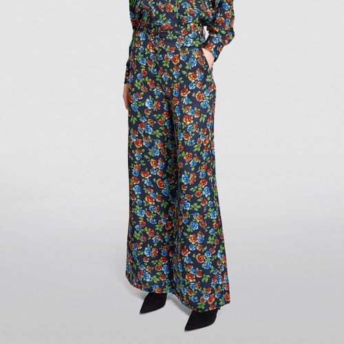 Navy Kabara Floral Wide Leg Trousers - Max&Co. - Modalova