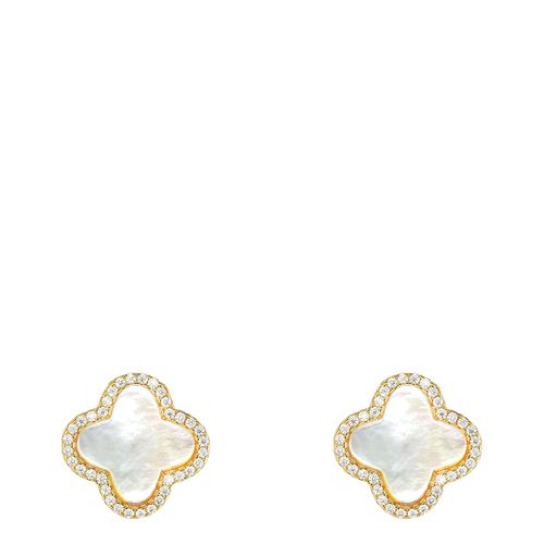 K White Mother Of Pearl Clover Cz Post Earrings - Chloe Collection by Liv Oliver - Modalova