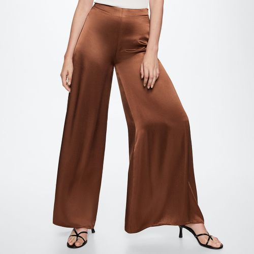 Brown Satin Palazzo Trousers - Mango - Modalova