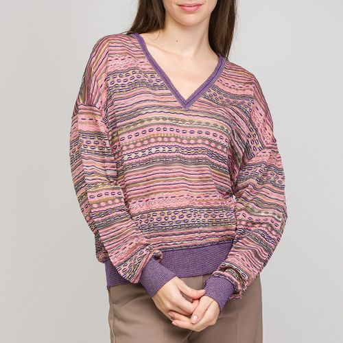 Purple/Pink V-Neck Cotton Blend Jumper - M Missoni - Modalova