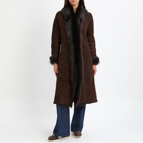 Brown Long 3/4 Shearling Coat - Max and Zac London - Modalova