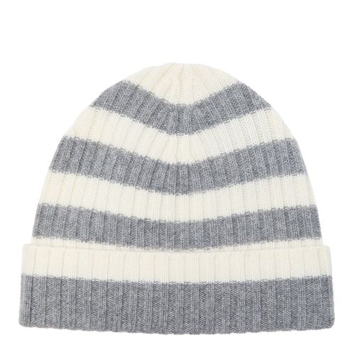 Grey/Cream Striped Cashmere Beanie - Laycuna London - Modalova