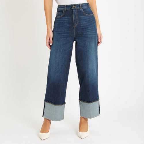 Blue Turn Up Wide Leg Stretch Jeans - Emporio Armani - Modalova