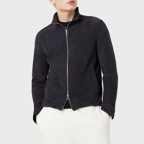 Black Zip Leather Jacket - Emporio Armani - Modalova