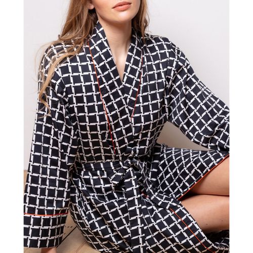 Navy Retro Cube Grace Shawl Robe - Cottonreal - Modalova