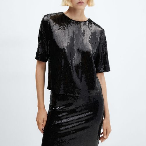 Black Sequin T-Shirt - Mango - Modalova