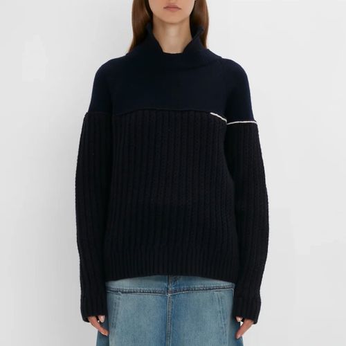 Navy Wool Collar Detail Jumper - Victoria Beckham - Modalova