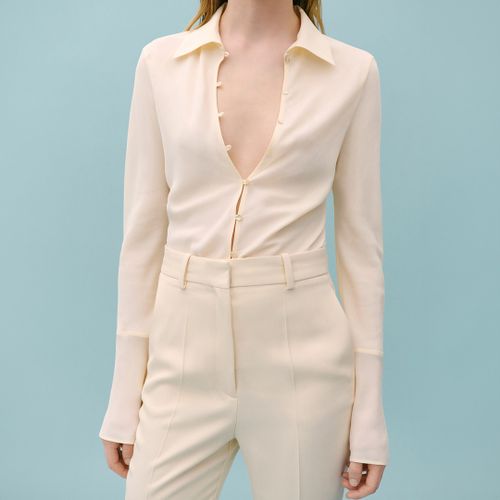 Cream Button Up Silk Blend Shirt - Mango X Victoria Beckham - Modalova