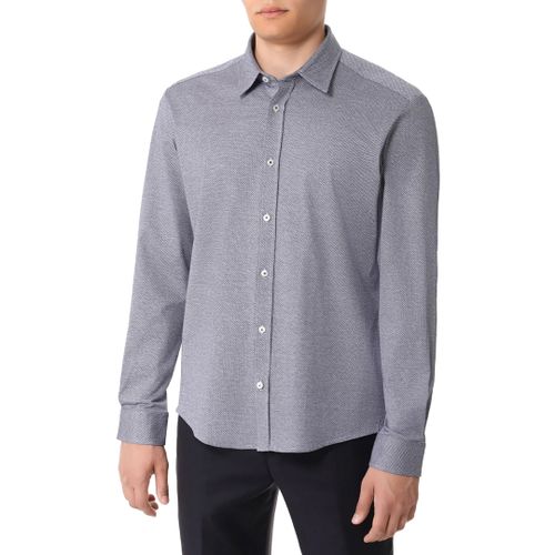 Navy Textured Cotton Shirt - BOSS - Modalova