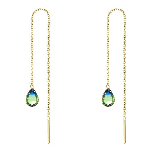 K Green Tear Drop Chain Earrings - Liv Oliver - Modalova