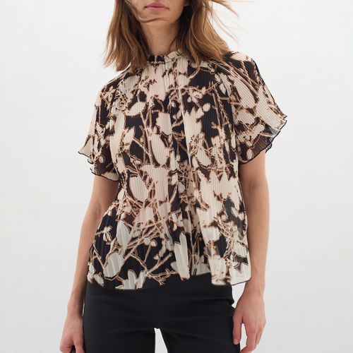 Black Printed Flutter Sleeve Blouse - Inwear - Modalova