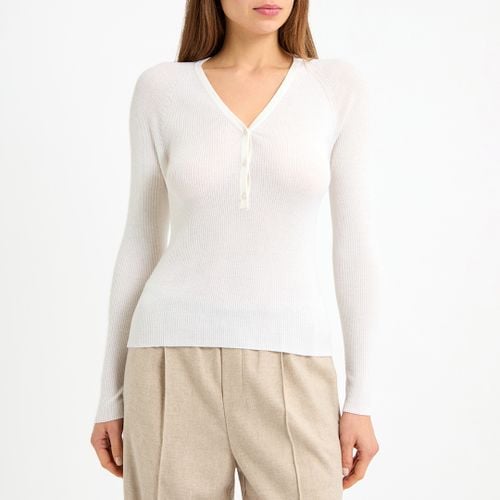 Off White Wool Rib V-Neck Henley Top - NÂ°Â· Eleven - Modalova