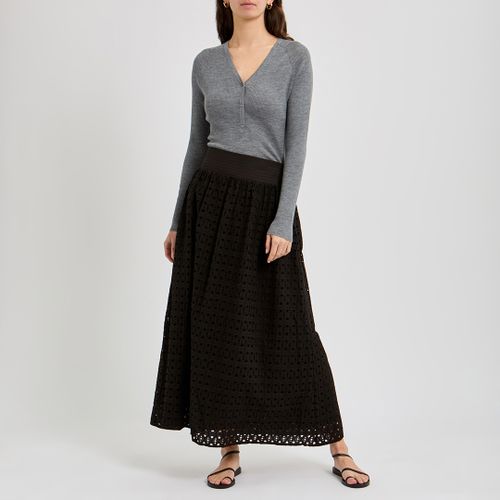 Grey Merino Rib V-Neck Henley Top - NÂ°Â· Eleven - Modalova