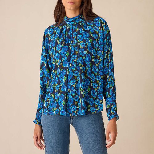 Blue Printed High Neck Blouse - Ro & Zo - Modalova