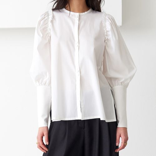 White Puff Sleeve Blouse - Mother Of Pearl - Modalova