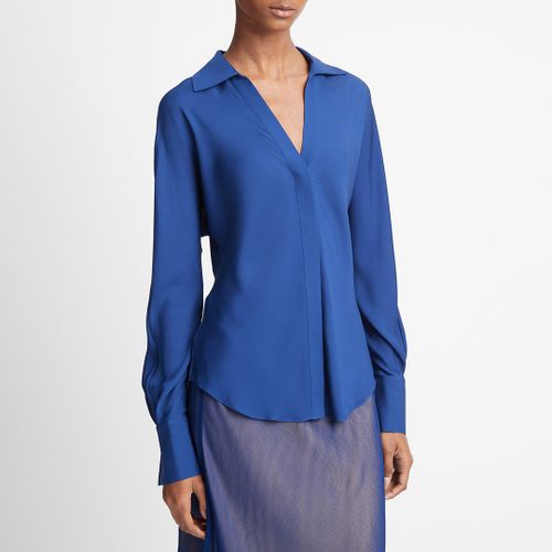 Cobalt Silk Button Up Blouse - Vince - Modalova