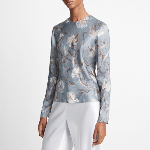 Blue Printed Crew Silk Blouse - Vince - Modalova