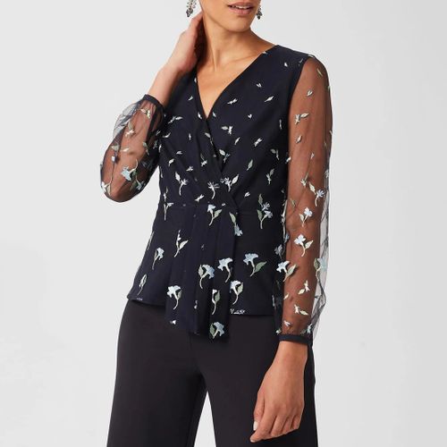 Navy Lola Mesh Floral Blouse - Hobbs London - Modalova