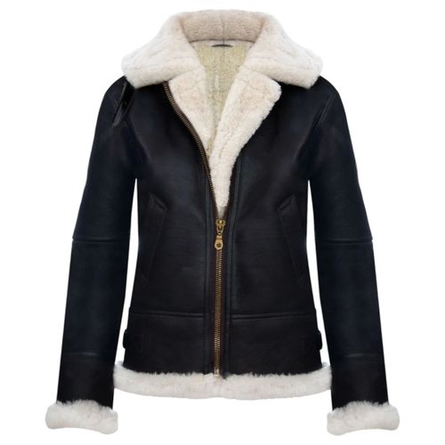 Womens Cream Warmer Hooded Sheepskin Leather Jacket-Orford - Size 4XL - Infinity Leather - Modalova