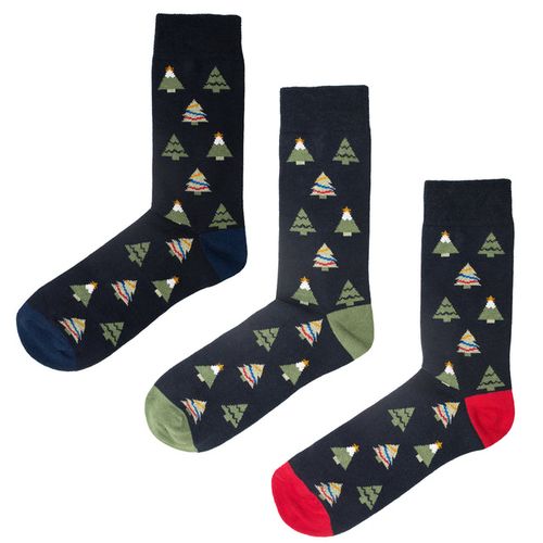 Pack Christmas Trees Design Mens Cotton Comfort Top Socks - Navy M - Size 6/9 - JEMSOX - Modalova