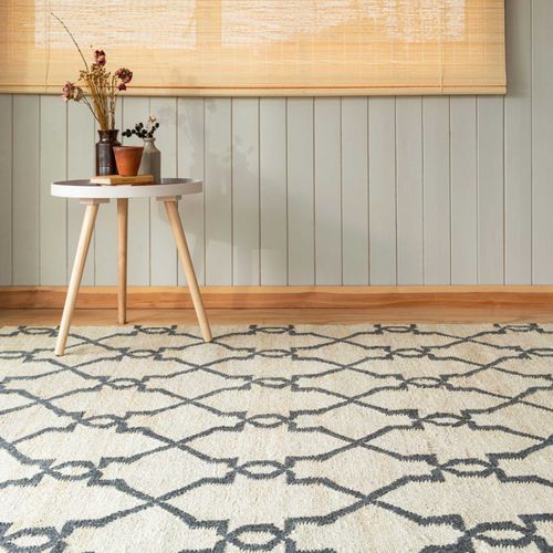 Natural Jute Grey Trellis Living Room Area Rug - Size 190cm x 280cm - Kukoon - Modalova