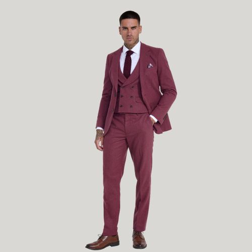 Eton Wool Tweed Three Piece Slim Fit Suit in Winter Berry - Size 46S - Harry Brown - Modalova