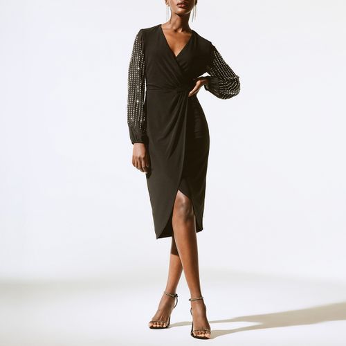 Black Asymmetric Wrap Midi Dress - Joseph Ribkoff - Modalova