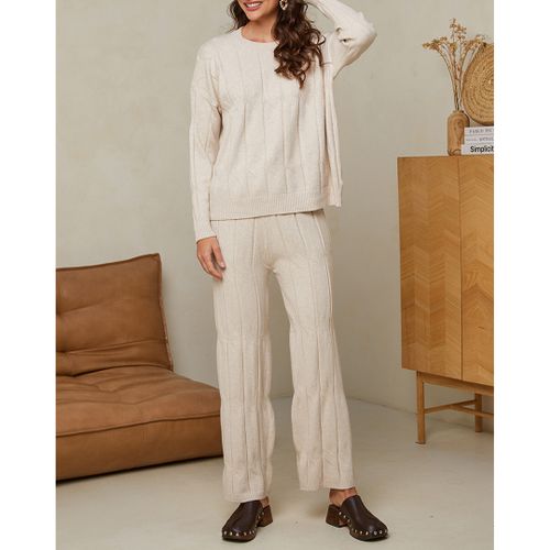 Ecru Cashmere Blend Cable Jumper and Trouser Set - SOFT CASHMERE - Modalova