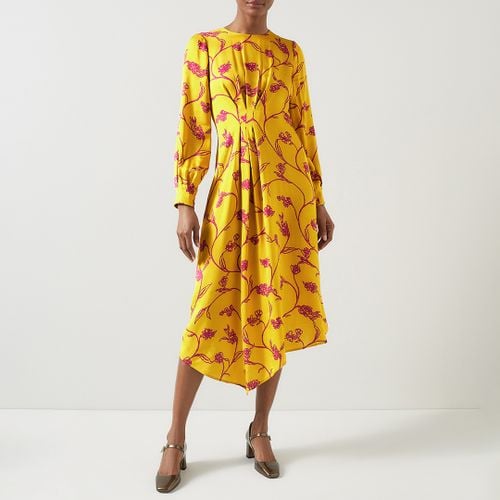 Yellow/Fuschia Printed Gathered Midi Dress - L K Bennett - Modalova