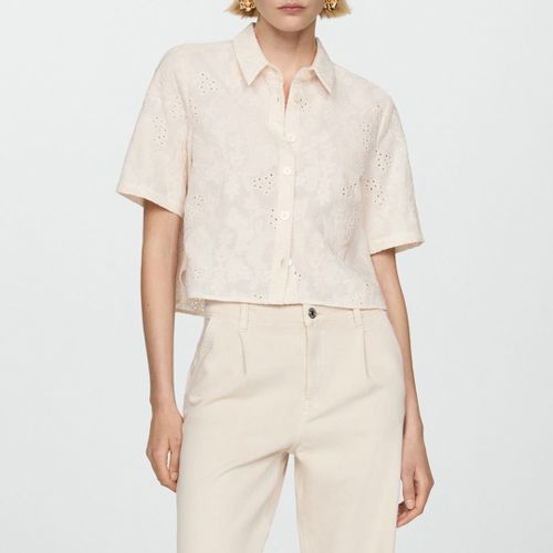 Ecru Embroidered Detail Blouse - Mango - Modalova