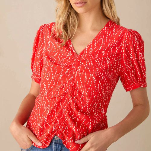 Red Dash Print Ruched Front Top - Ro & Zo - Modalova